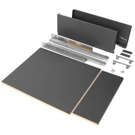 Emuca Kit de cajón para cocina o baño Vertex de altura 178mm con tableros incluidos, módulo 450mm, Gris antracita (1/5)