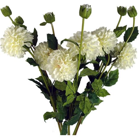 Pack of 6 x 75cm Artificial Dahlia PomPom Flower Stem Cream (1/5)