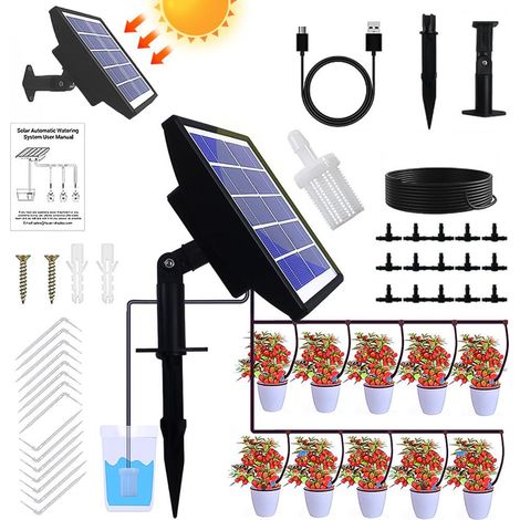 Système D'irrigation Goutte à Goutte énergie Solaire, Kit Arrosage Automatique avec 12 modes de minuterie + tuyau de 15 m pour jardin (1/5)