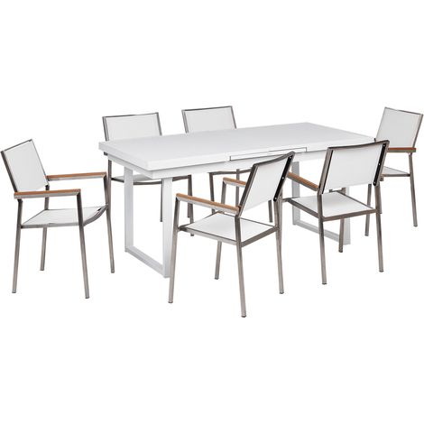 Conjunto de jardín 6 plazas muebles de exterior de aluminio acero inoxidable blanco Valcanetto/Grosseto (1/5)