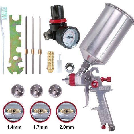 HVLP Kit de Pistolet à peinture avec Réservoir en Aluminium 1000 cc 3 Buses 1.4 mm, 1.7 mm, 2.0 mm（rouge）