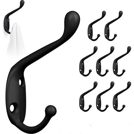 8 Retro-Metallgarderobenhaken, schwarze Vintage-Kleiderhaken, Retro-Garderobenhaken, Doppelgarderobenhaken mit Schrauben zur Wandmontage in Bad und Küche (1/5)