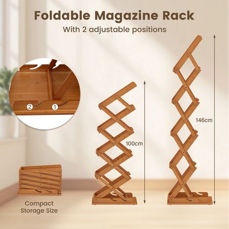 Foldable Bamboo Magazine Rack, Adjustable, Walnut Finish (1/5)
