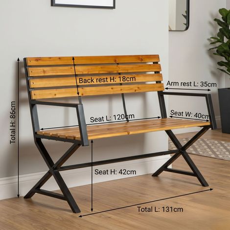 Kendal 2 Seater Cross Frame Wooden & Metal Indoor Bench (1/5)