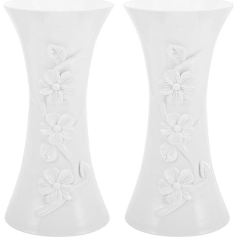 Lot de 2 Vases Décoratifs en Plastique Blanc, Style Moderne, Pratiques et Ornementaux, Cuisine Bureau (1/5)