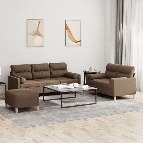 3-tlg. Sofagarnitur mit Kissen Braun Stoff (1/5)