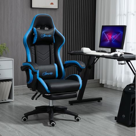 MEUBLIV Gamingstuhl schwarz/blau – Rückenlehne 135° neigbar, verstellbare Armlehnen, 120 kg (1/5)