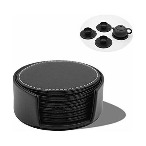 royaluxe - pièces sous-verres ronds en cuir sous-verres en cuir PU pour fête café Bar Pub tasse sous-verres sous-verres avec support noir rond (1/5)