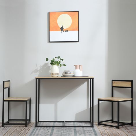 Ensemble table et chaises pour 2 personnes, 90 x 47 x 76 cm, effet chêne, style industriel HAVRYA (1/5)