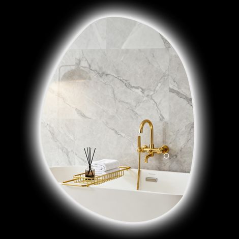 LED-Badezimmerspiegel 70 x 50 cm, Smart-Touch-Schalter, Antibeschlagfunktion, silberfarben