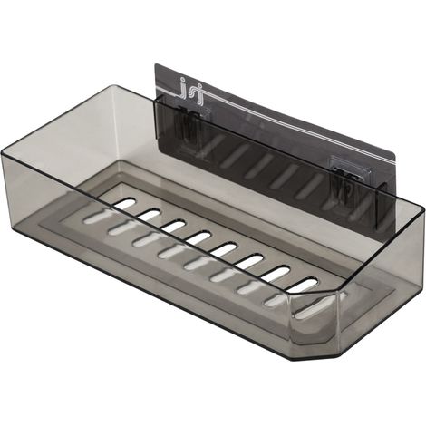 Étagère murale de salle de bain multifonctionnelle, sans perçage, pratique et transparente, noire, pour la maison. Rangement idéal pour la douche. (1/5)
