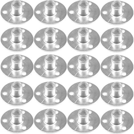 AIDUCHO 20 piezas de tuercas en T con orificio para clavo M8 y base redonda, metal cincado, herrajes para muebles para fijar y conectar muebles. (1/5)