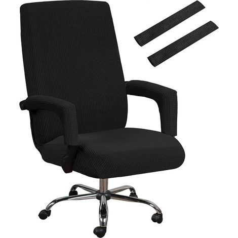 Housse de chaise de bureau pour l'assise,Housses de chaise élastiques avec accoudoir,Housses de chaise élastiques lavables,Set (X-Large, Noir)
