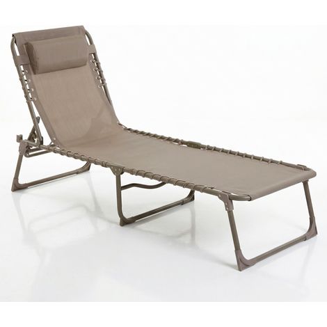 CASABEL Chaise Longue Pliante taupe, transat extérieur inclinable