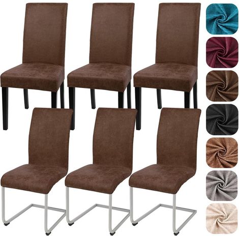 Stuhlhussen 6er Set Kunstleder Stretch für Schwingstühle, abnehmbar, braun (1/5)