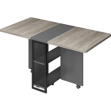 Table à manger pliante et extensible 127 cm - Mobile sur roulettes - Gain de place - Gris (1/5)