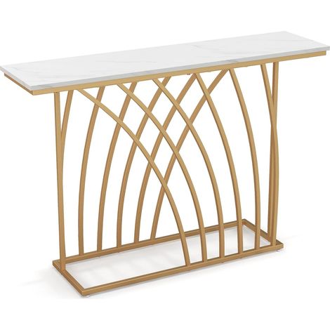 COSTWAY Konsolentisch schmal, Flurtisch Marmor Optik, Beistelltisch mit geometrischem Metallrahmen, Sofatisch modern 120 x 30 x 80 cm, für Wohnzimmer, Flur, Eingang (1/5)