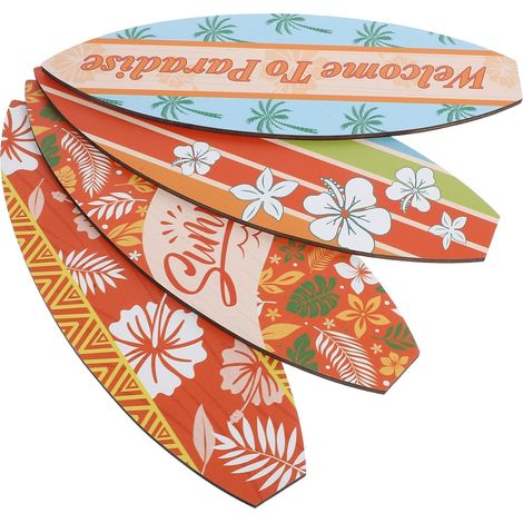 4pcs Plaques Décoratives en Bois Forme Planche de Surf Ambiance Estivale pour Déco Plage Résistantes la Décoloration et Faciles à Suspendre (1/5)