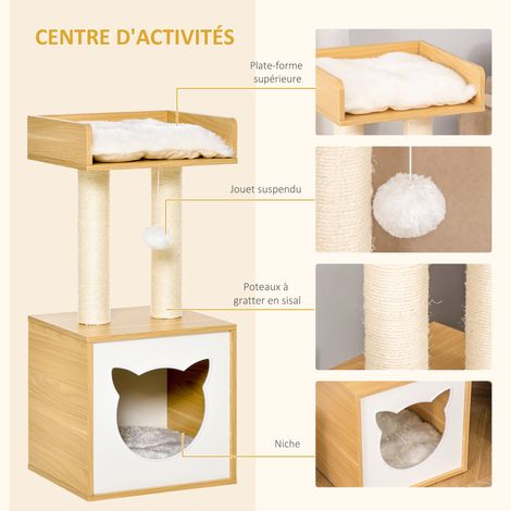 Arbre à chat griffoir pour chat arbre à grimper niche maison pour chat plate-forme supérieure balle suspendue hauteur 81 cm (1/5)