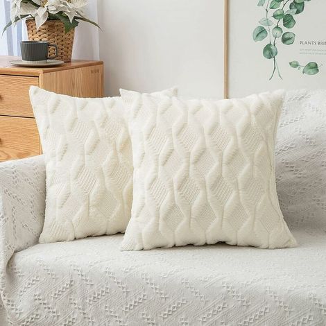 Cushion Covers Soft Plush Wool and Suede with Diamond Patterns on Two Sides Decorative Pillow Case for Living Room Bedroom Sofa 40x40 cm Beige 2pcs (1/4)