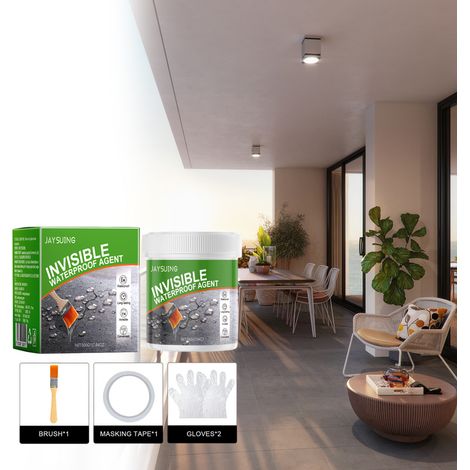 Mastic transparent imperméable pour murs extérieurs, toitures, tuiles et autres surfaces murales - 500 g + pinceau + ruban de masquage + gants jetables (1/5)
