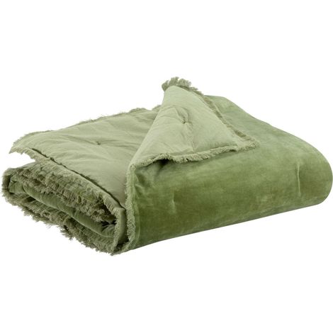 VIVARAISE - Plaid uni Vivaraise Fara en coton (housse) et polyester (garnissage) - Olive - 135 x 200 cm (1/3)