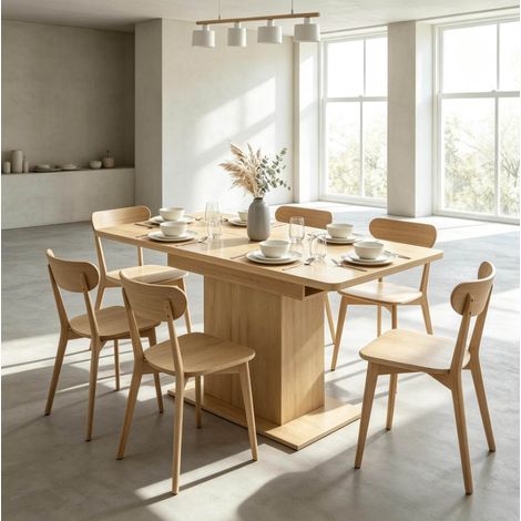 Mesa de comedor extensible rectangular de MDF efecto madera natural 110-130 cm (1/5)
