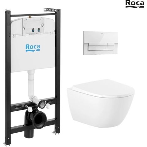 Pack WC Bastidor empotrado ROCA Active cisterna y pulsador blanco brillante New con inodoro suspendido ROCA Ona 53 cm Soft-Close (1/4)