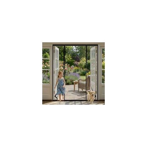 Moustiquaire Porte Fenetre 180x215cm Aimantée à Double Ouverture Latérale \u2013 Rideau Anti-Mouches et Moustiques avec Maille Très Dense, Idéal pour Porte de Balcon et Terrasse (Noir) (1/5)