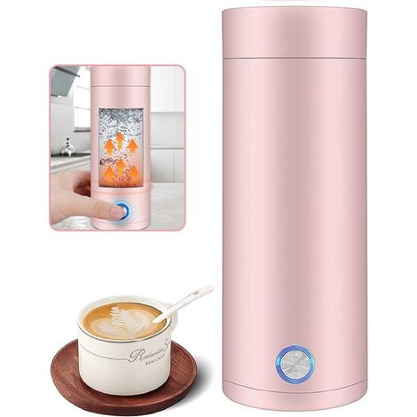 Bouilloire portable, distributeur d'eau chaude, bouilloire de camping, petite bouilloire, bouilloire de voyage, mini bouilloire, 400 ml, rose, 7,5 x 20,5 cm (1/5)