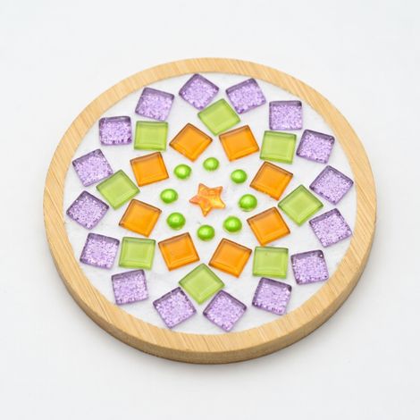 violet dessous verre mosaique DIY kit main verre rond (1/5)