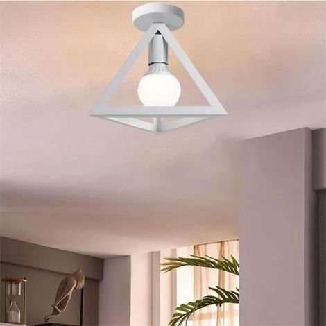 U-Do Plafonnier Industriel forme Triangle Blanc Lampe en Fer design Vintage Plafonde Luminaire décoration Cuisine Salon (1/4)