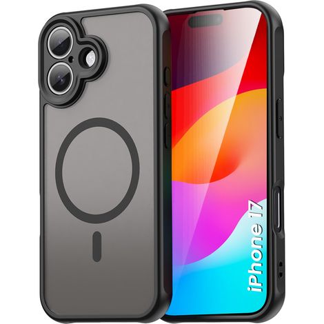 Funda mate para iPhone 17, compatible con MagSafe, reforzada, mate con marco negro. (1/5)