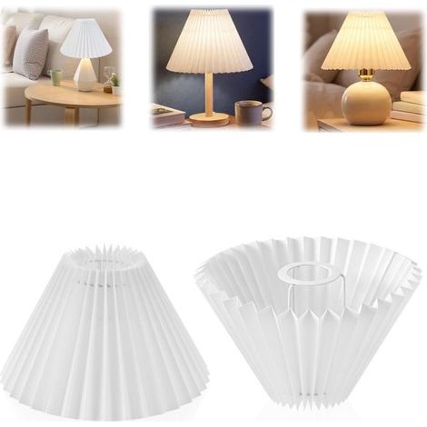 Abat-jour plissés lot de 2 de 16 x 23 cm - abat-jour en tissu éventail pour lampe de table, blancs (1/5)