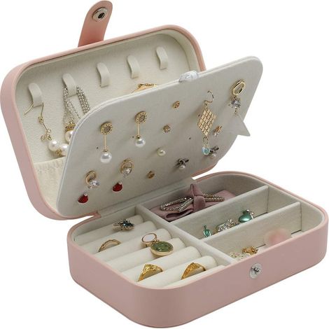 Boite A Bijoux De Voyage - 16 X 11 X 5 Cm - Intérieur En Suède Synthétique - Pour Bagues Boucles D Oreilles Et Colliers - 1 Piece (1/5)