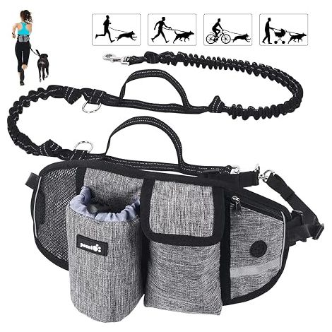 Laisse pour chien Mains libres Laisse pour chien Absorption des chocs Confort Coutures réfléchissantes Idéal pour la course à pied Jogging et la marche Blanc cassé (1/4)