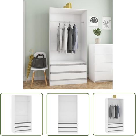 The Living Store Garde-robe Blanc 100x50x200 cm Bois d'ingénierie - Armoire Blanche - Meuble Rangement - Dressing Blanc - Placard Design - Commode Tiroir (1/5)