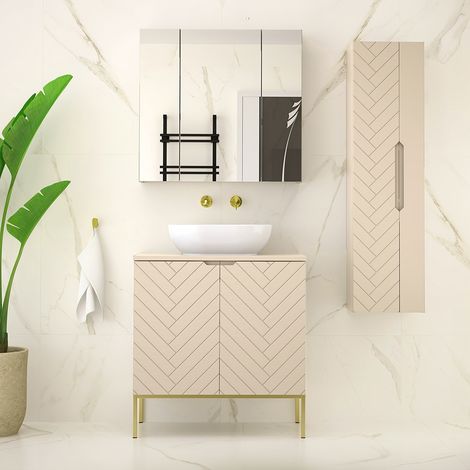 Badezimmer Set 3-teilig in Beige mit gefrästen Fronten ANGERA-140 (1/5)