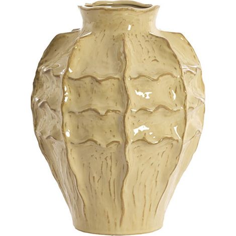 Vase Sculpture Organique à Vagues en Céramique Sable 26x35cm (1/3)