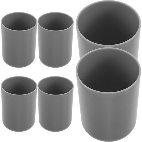 GDHZS- 6 Pièces Lot de Set de Gobelets Incassables avec Porte-Brosse à Dents Intégré en Plastique Gris Légers et Compacts (1/5)