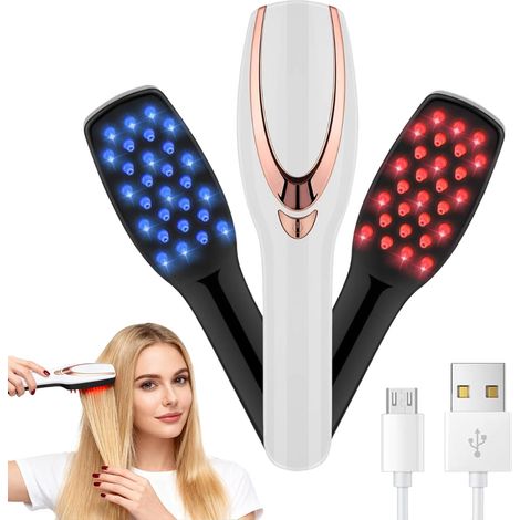Masajeador capilar 2 en 1 recargable, rojo, para uso femenino, masajeador capilar 2 en 1 y aplicador de aceite para el cabello – 3 modos de vibración (1/5)