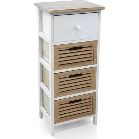 Cómoda de madera blanca 34 x 25 x 78 con cuatro cassetti in legno naturale