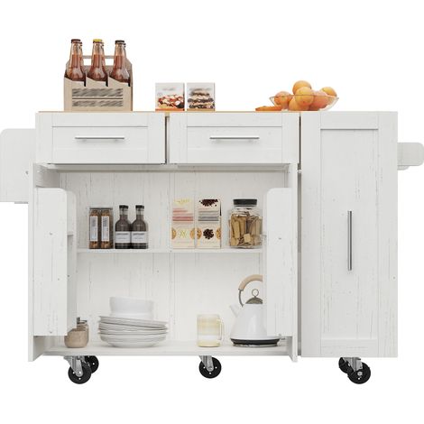 Îlot de cuisine, métal et bois, blanc (1/5)
