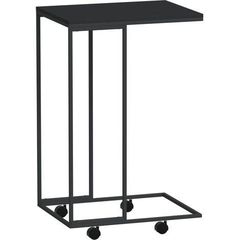 Table d'appoint en forme de C sur roulettes 40 x 30 x 63,5 cm bois d'ingénierie noir DEC031296