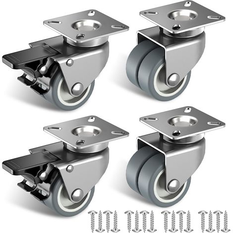 50mm Möbelrollen mit Sicherheitsbremse 4er Set Schwerlastrollen (2 mit Bremsen und 2 ohne) Strandkorbrollen mit 400kg Gesamtkapazität (1/5)