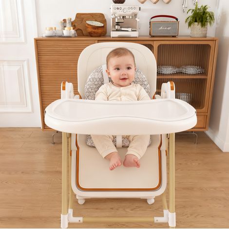 Trona para bebé 2 en 1 con función hamaca, plegable y regulable en altura, blanca DESVIAE (1/5)