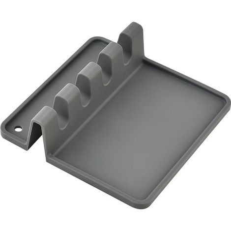 Soporte de silicona JSSEVN para utensilios de cocina (cucharón, espátula, pinzas, tenedor) – Resistente al calor, sin BPA, gris, 1 unidad (1/5)