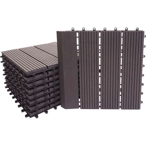 [JAMAIS UTILISÉ] Carrelage de sol WPC Rhône + bordure, aspect bois, 11x chaque 30x30cm = 1m², anthracite linéaire vertical (1/5)