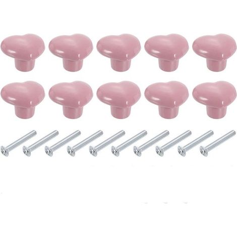 Poignées de meubles - Rose - Avec vis pour tiroirs - Poignées de tiroir en forme de cœur - Poignées de porte décoratives - Lot de 10 - Boutons de meubles (1/5)