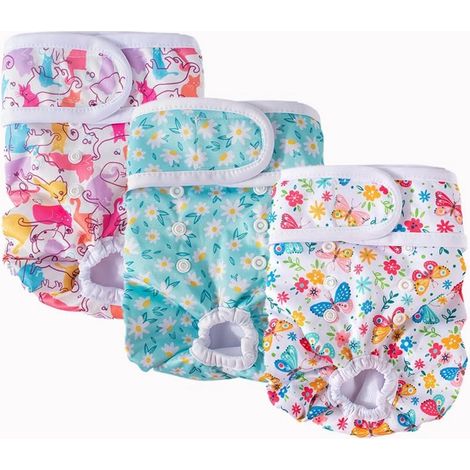 Couches pour chiennes - Couches réutilisables - Conviennent aux chiennes ayant un tour de taille de 35 à 60 cm - Lot de 3 - Perméables et ajustables - Anti-fuites (1/4)